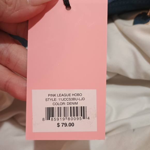 New Juicy Couture Blue Denim Pink League Hobo Purse Bag Set - Picture 7 of 7